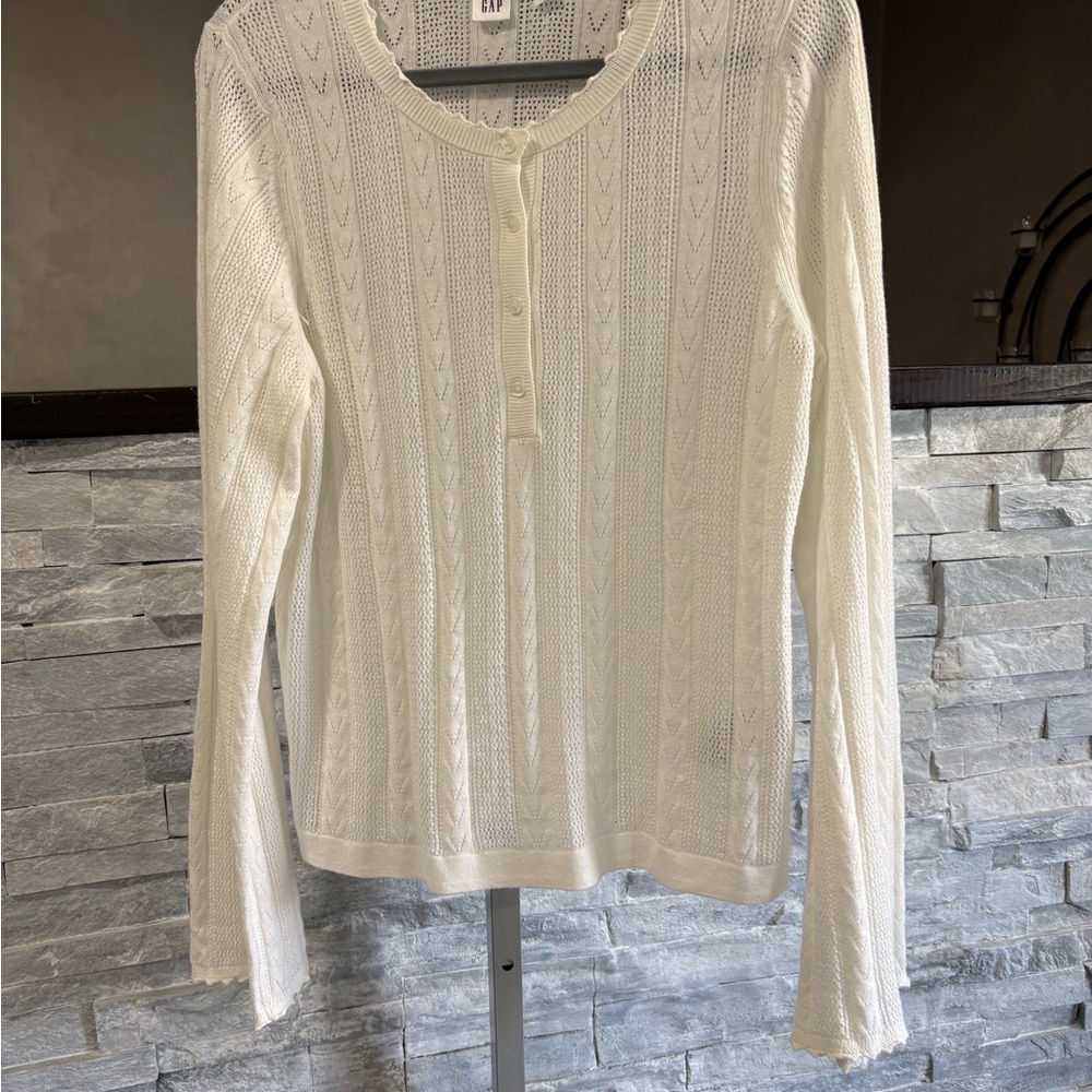 GAP Ivory Knit Henley Long Sleeve Top